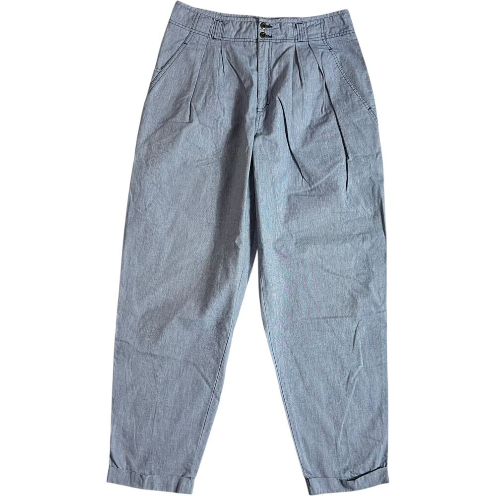 Liz Wear Chambray Pants Size 14 High Rise Pleated Tapered Blue